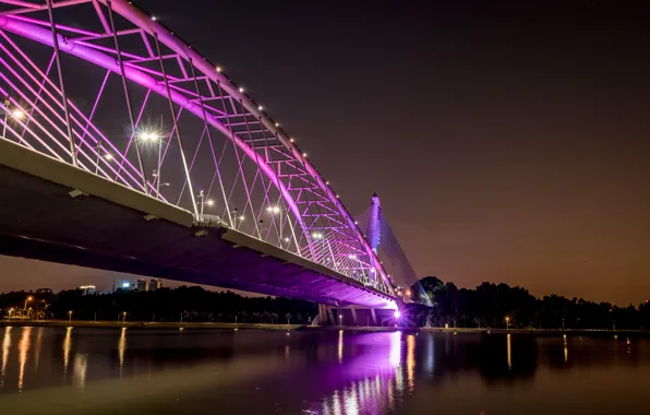 City, colorful, light, bridge, night, Putrajaya, malaysia, wawasan