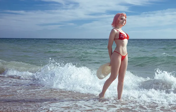 Ass, Naruto, beach, sky, nature, clouds, model, women
