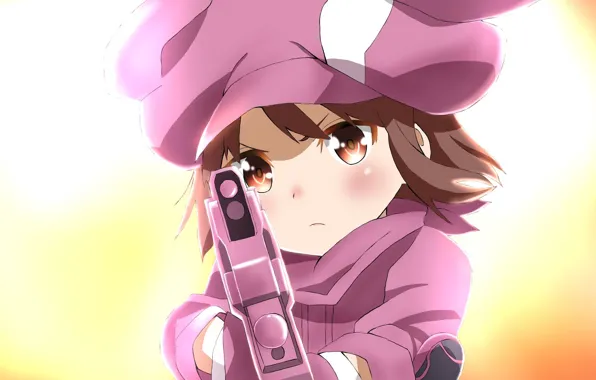 Аниме, девочка, Sword Art Online, дуло пистолета, Sword Art Online Alternative: Gun Gale Online