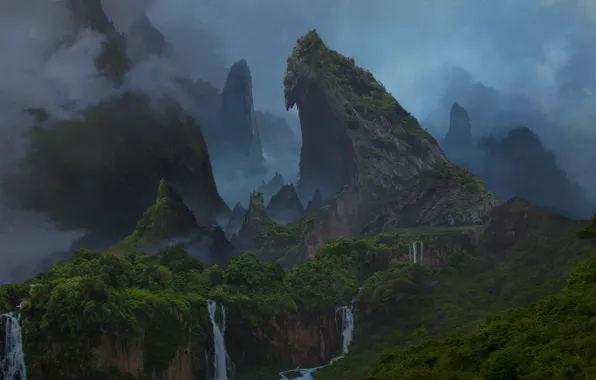 Картинка лес, горы, остров, водопад, вулкан, Uncharted 4