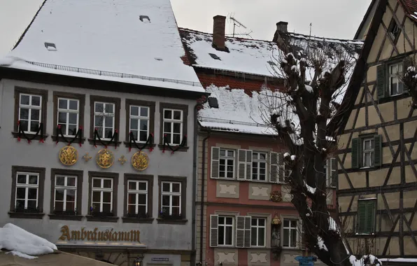 Зима, город, улица, дома, крыши, германия