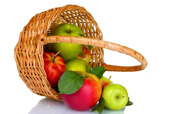 Картинка корзина, яблоки, зеленые, красные, фрукты