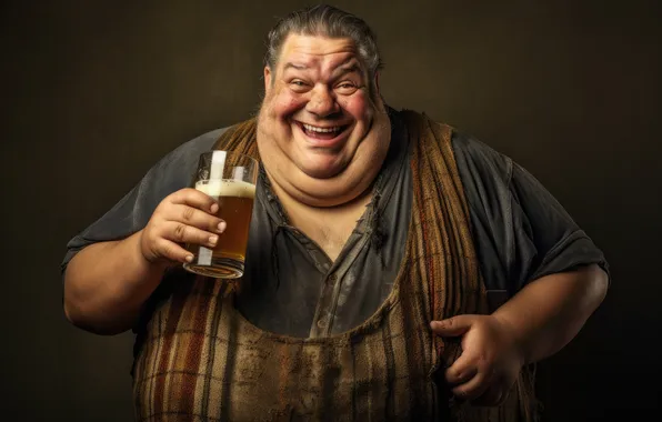 Happy, man, beer, fat