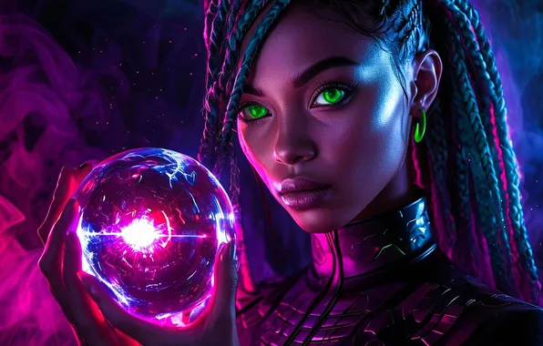 Магия, сфера, magic, green eyes, зеленые глаза, fantasy art, sphere, фэнтези арт
