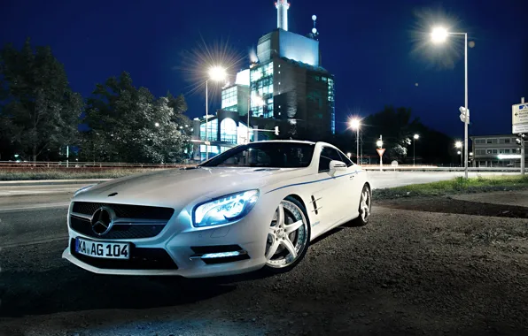 Картинка Mercedes-Benz, Glow, Lights, Night, White, Tuning, 2012 Car, Xenon