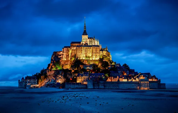 Картинка замок, Франция, гора, крепость, France, Нормандия, Normandy, Мон-Сен-Мишель
