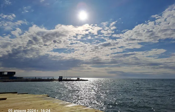 Солнце, тучи, Море, пирс, Анапа