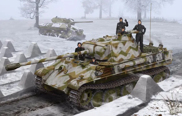 Рисунок, Германия, САУ, Panzerkampfwagen V Panther, Вторая Мировая война, Средний Танк, Панцерваффе, 3-in. Gun Motor …