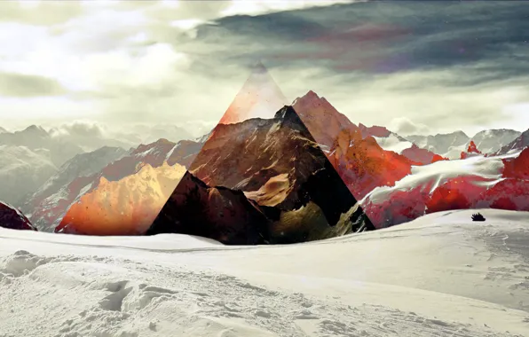Цвета, снег, горы, абстракции, треугольник