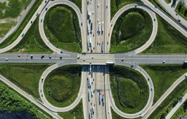 City, road, cars, crossroads