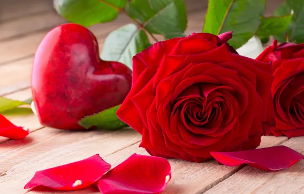 Розы, red, love, бутоны, heart, flowers, romantic, roses