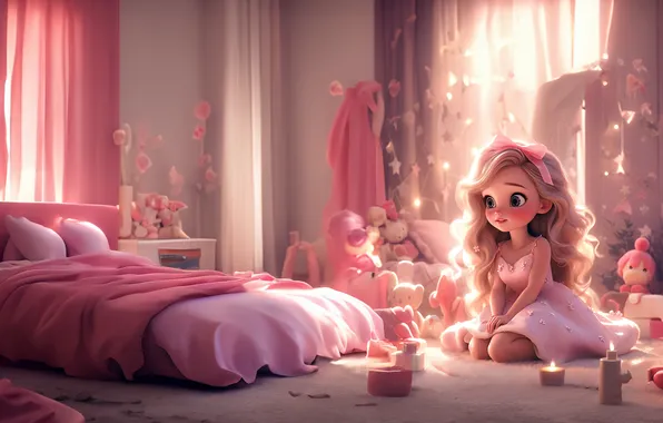 Картинка Room, Cute, Cute Girl, Barbie, AI art, Girly backgrounds, Pink aesthetic