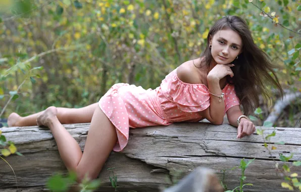 Взгляд, секси, поза, шатенка, красивая девушка, Natasha, pink dress, Murat Kuzhakhmetov