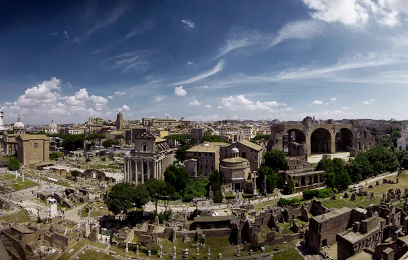 Картинка пейзаж, Рим, Италия, панорама, развалины, руины, Форум