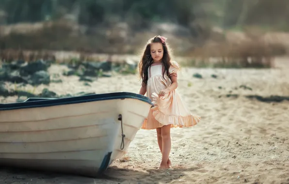 Картинка песок, природа, лодка, девочка, ребёнок, Анастасия Бармина, Бармина Анастасия