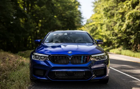 Картинка BMW, Front, Face, Forest, Sight, F90, Deep Blue