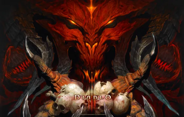 Череп, демон, когти, дьявол, Diablo III, Blizzard Entertainment, кровь.