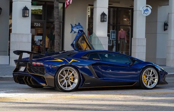 Картинка синий, суперкар, спорткар, Lamborghini Aventador SV, Lamborghini Aventador Superveloce