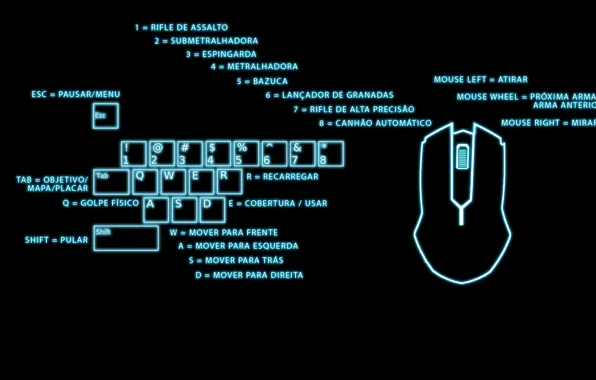 Lights, gamer, mouse, keyboard, instructions in Spanish