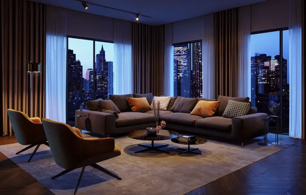 Evening, living room, residence