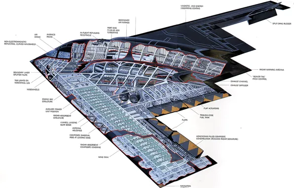 Картинка конструкция, бомбардировщик, Northrop, стратегический, малозаметный, B-2 Spirit, тяжёлый