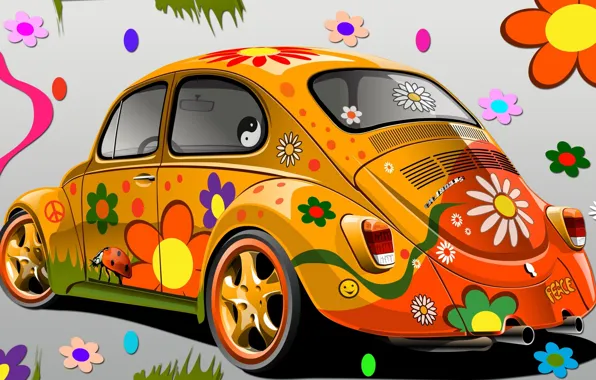 Цветы, мир, гламур, VW 1303, Super Beetle