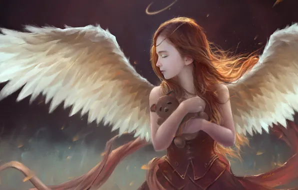 Девушка, крылья, angel, обнимать
