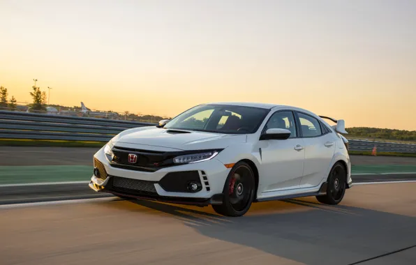 Белый, небо, скорость, Honda, хэтчбэк, пятидверный, 2019, Civic Type R