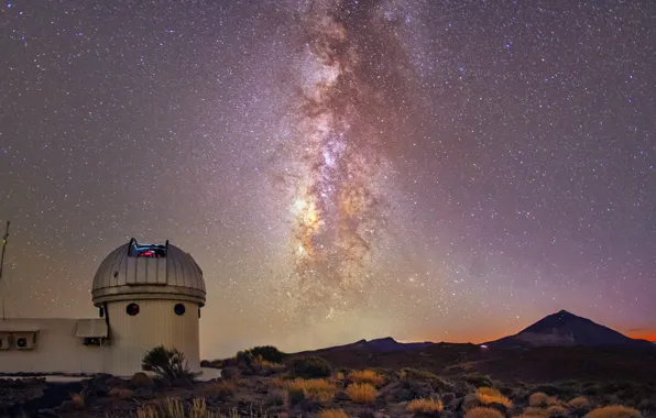 Звезды, ночь, млечный путь, обсерватория, the Teide Observatory in Tenerife