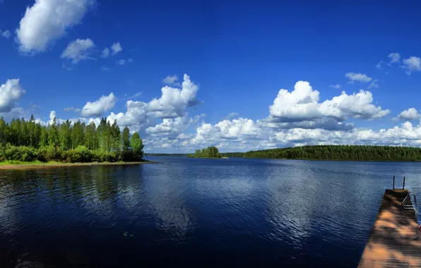 Лодка, Природа, Канада, панорама, Nature, Canada, Quiet lake, Озеро Квайет