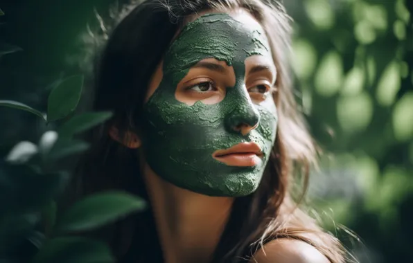 Взгляд, девушка, лицо, портрет, маска, крем, цифровое искусство, ИИ-арт