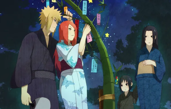 Naruto, anime, night, art, Itachi, holiday, bamboo, Minato