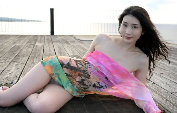 Beautiful, Asian, Model, Beach, Water, Smile, Woman, Evening