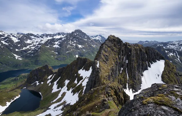 Снег, пейзаж, горы, панорама