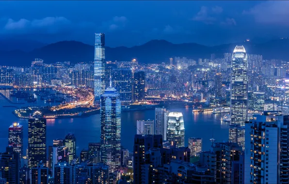 Night, view, Hongkong
