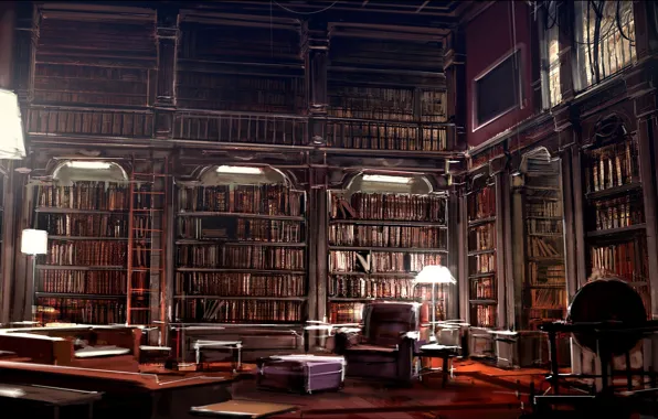 Интерьер, библиотека, kafka library, by gryphart