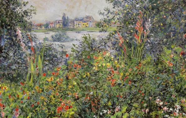 Пейзаж, картина, Клод Моне, Цветы в Ветей