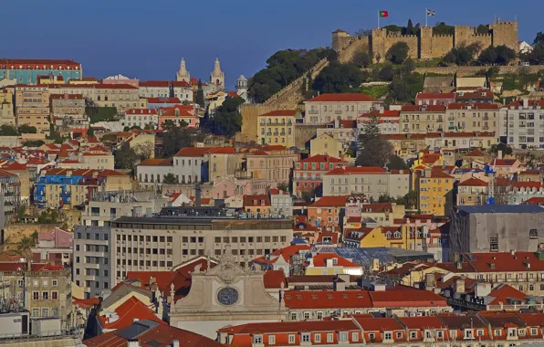Картинка дома, склон, панорама, Португалия, Лиссабон