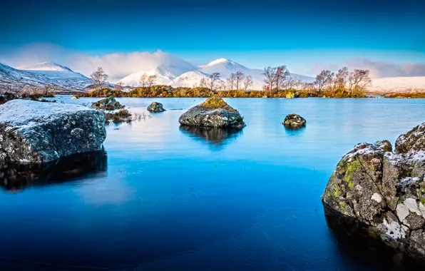 Горы, озеро, камни, лёд, The Lochan