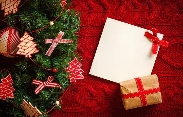 Украшения, ленты, праздник, подарок, Рождество, Happy New Year, Christmas, box