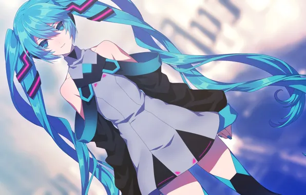 Девушка, Hatsune Miku, Vocaloid, Вокалоид, длинные волосы, Хатсуне Мику, хвостики, matsuda toki