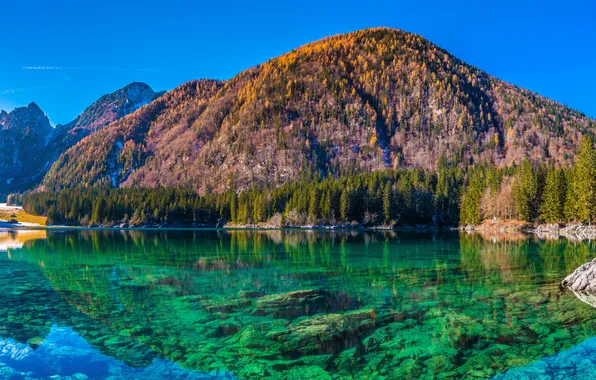 Отражение, Горы, Озеро, Италия, Пейзаж Tarvisio