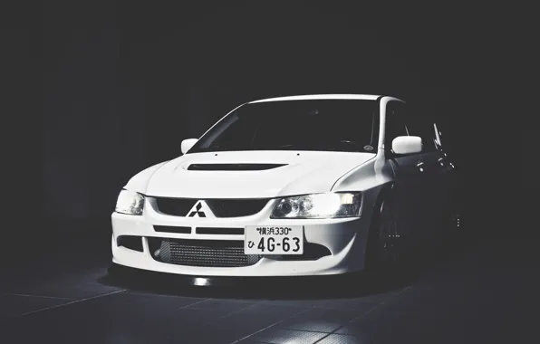 Белая, Mitsubishi, Lancer, Japan, Car, White, Shadow, Лансер
