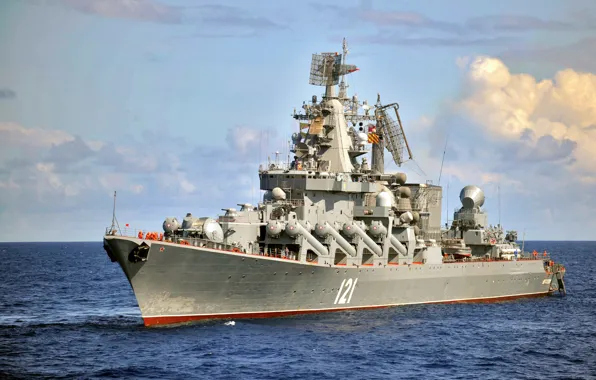 Картинка российский, ракетный крейсер, Гвардейский, «Атлант», головной корабль, проекта 1164, «Москва»