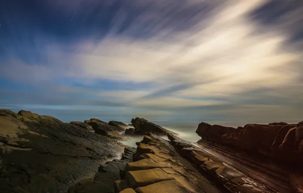 Море, небо, облака, природа, камни, пасмурно, скалы, берег