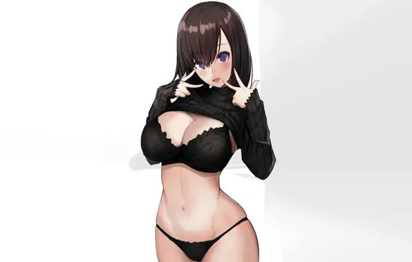 Girl, sexy, lingerie, bra, cleavage, panties, long hair, boobs