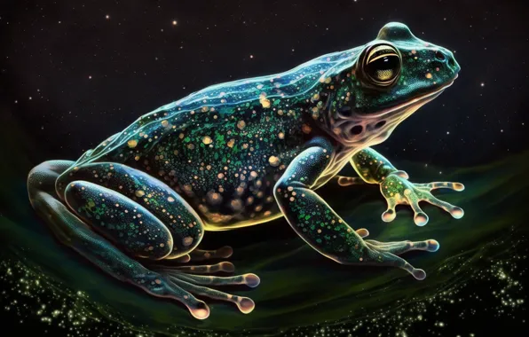 Космос, звезды, ночь, блики, сияние, фон, лягушка, боке