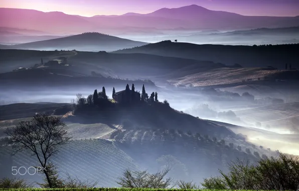 Картинка туман, утро, Италия, тоскана