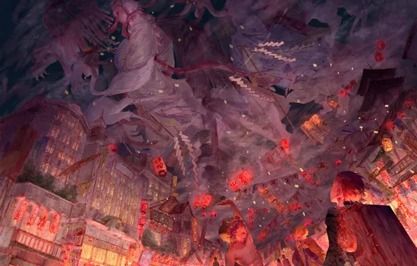 Город, улица, духи, парни, призраки, Клинок Рассекающий Демонов, Yukinoneko, Demon Slayer: Kimetsu no Yaiba