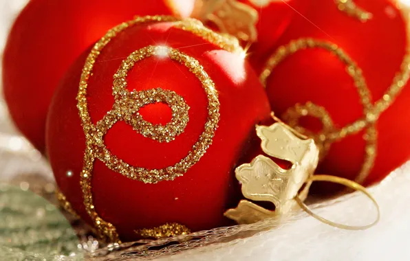 Шарики, праздник, шары, узор, новый год, рождество, красные, золотой